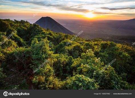 Beautiful Volcano Cerro Verde National Park Salvador Sunset Stock Photo ...