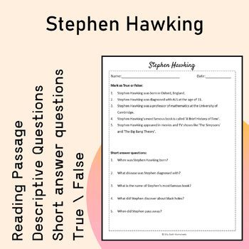 Stephen Hawking Biography Reading Comprehension Printable | TPT