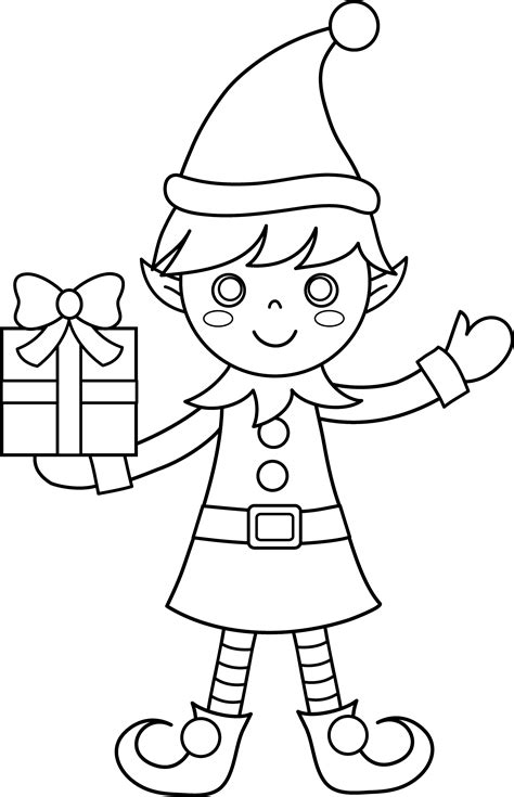 Christmas Elf Coloring Page - Free Clip Art