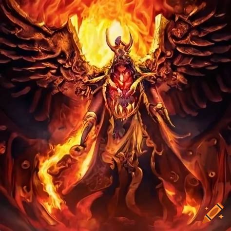 Digital art of a fiery demon king on Craiyon