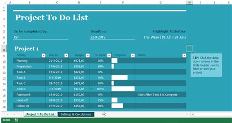 Project List Template Excel