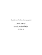 Aldol Condensation Lab Report.docx - Experiment #9: Aldol Condensation Ashley Johnson Section ...