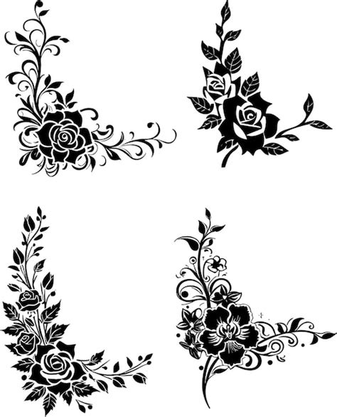 Premium Vector | A set of black and white floral designs.