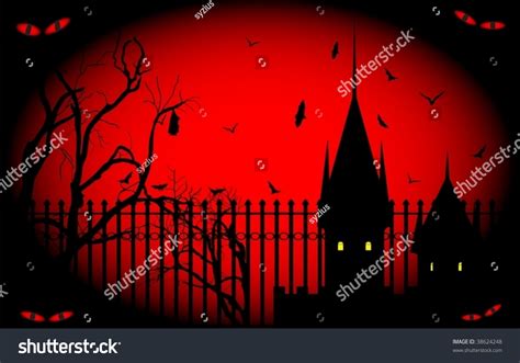 Scary Castle Over Red Night Sky Stock Vector Illustration 38624248 ...