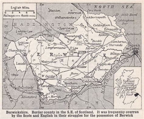 Vintage Map of the Berwickshire. Editorial Image - Image of border, scots: 211162820