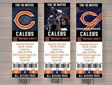 Chicago Bears Custom Party Ticket Invitations Birthday