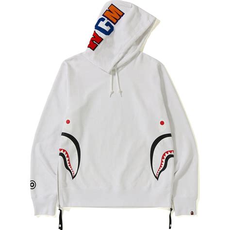 Bape Side Zip Shark Wide Pullover Hoodie White | White hoodie, Hoodies ...