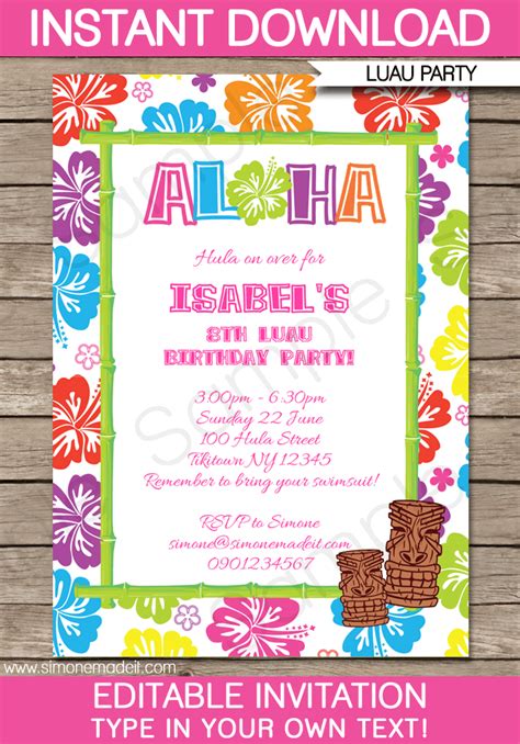 Luau Party Invitations Template | Luau Invitations