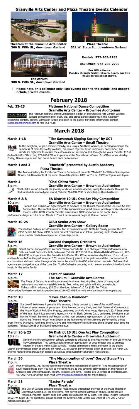 Granville arts center March events - The Garland Rowlett Messenger