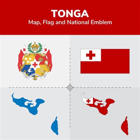 Tonga map, flag and national emblem | Premium Vector