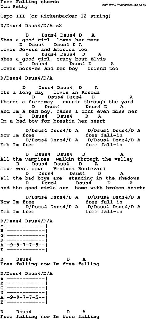 Free Fallin Chords | Guitar chords and lyrics, Guitar chords for songs ...