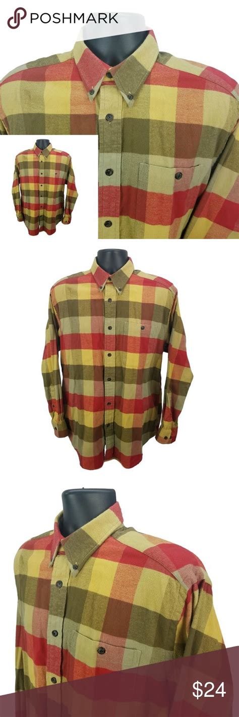 ORVIS - Medium L/S Flannel Shirt Red Yellow Plaid Men's Orvis - Button Front Flannel Shirt ( BFL ...