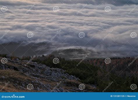 Scenic Sunrise Over Misty Landscape in the Mountains Stock Image - Image of environment ...