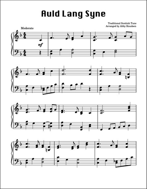 Auld Lang Syne Easy-intermediate Piano Sheet Music Printable PDF - Etsy