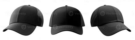 Set of Blank Black baseball cap isolated on white background. Template ...