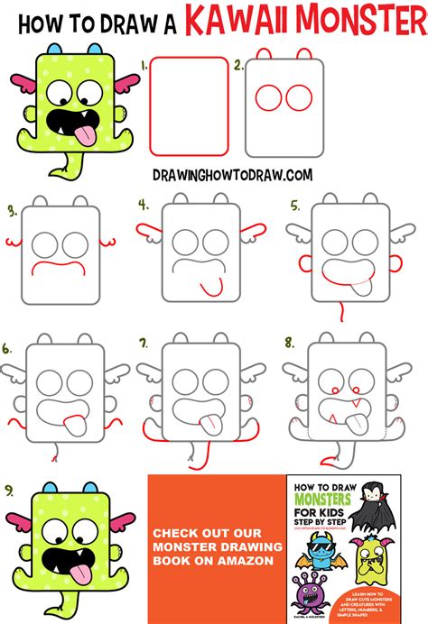 How to Draw a Cute Kawaii Monster with Easy Step by Step Drawing Tutorial for Kids – How to Draw ...