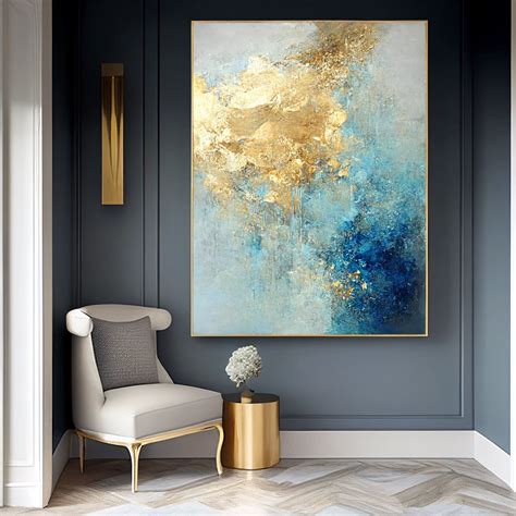 Original Blue Gold Leaf Abstract Painting Large Gold Palette - Etsy