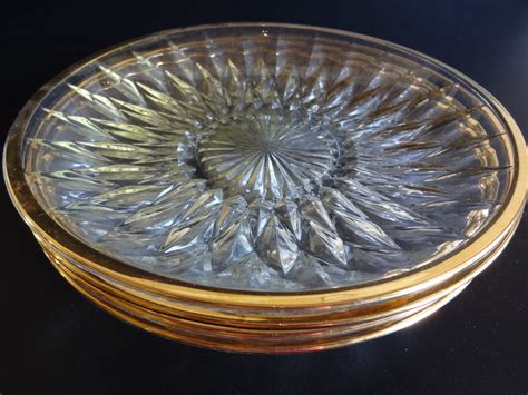 Vintage Gold Rimmed Glass Plates Set of 4