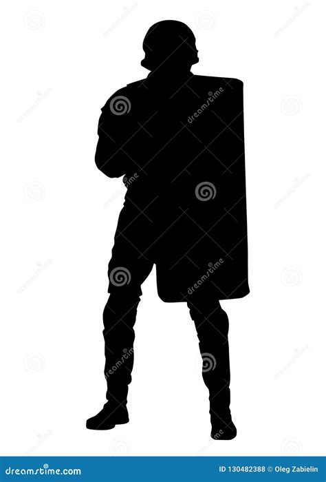 Policeman With Anti Riot Shield Vector Silhouette | CartoonDealer.com ...