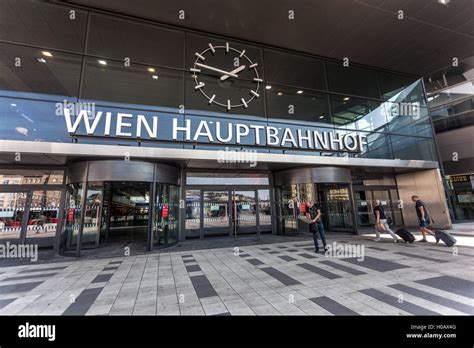 Entrance to the Wien Hauptbahnhof. Main railway station in Vienna Stock Photo, Royalty Free ...