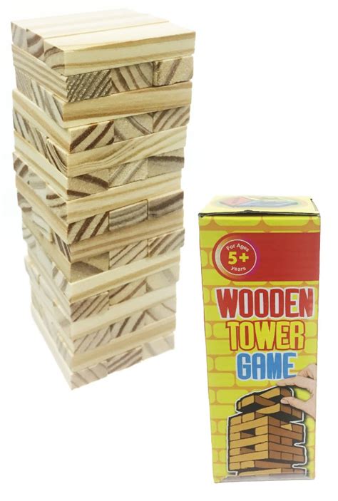 Wooden Tower Game Natural Wood : Stacking Game : Family Fun