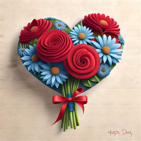 Premium AI Image | A card with a bouquet of flowers in the shape of a heart with the words happy ...