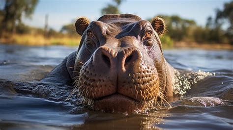 Premium AI Image | Hippopotamus Wallowing in Water