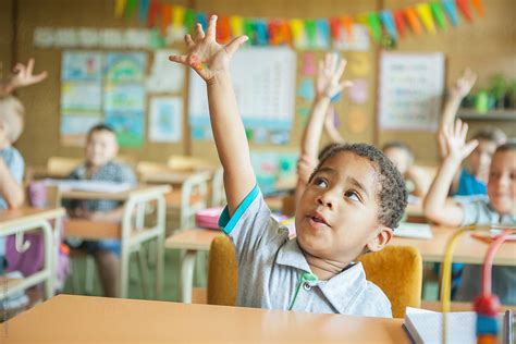 «Primary School Students Raising Hands» del colaborador de Stocksy «Lumina» - Stocksy