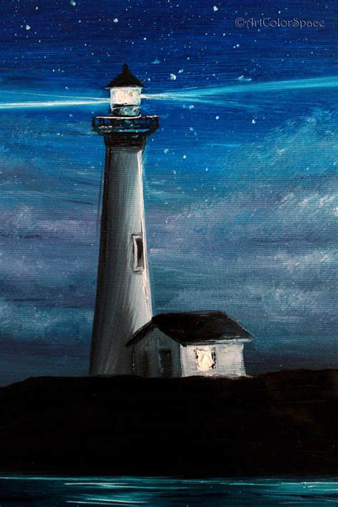 Lighthouse At Night Painting at PaintingValley.com | Explore collection ...