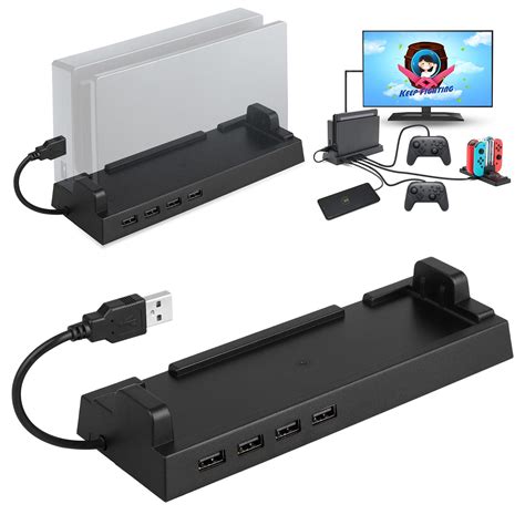 USB Hub Dock for Nintendo Switch Multi-port USB 2.0 Data Transmission Base with 4 Output Ports ...