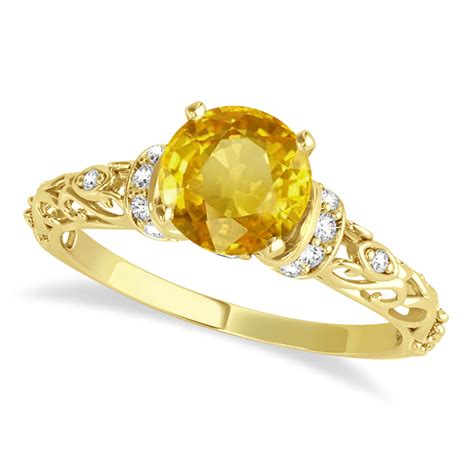 Yellow Sapphire Diamond Antique Engagement Ring 18k Yellow Gold 1.12ct - AZ4462