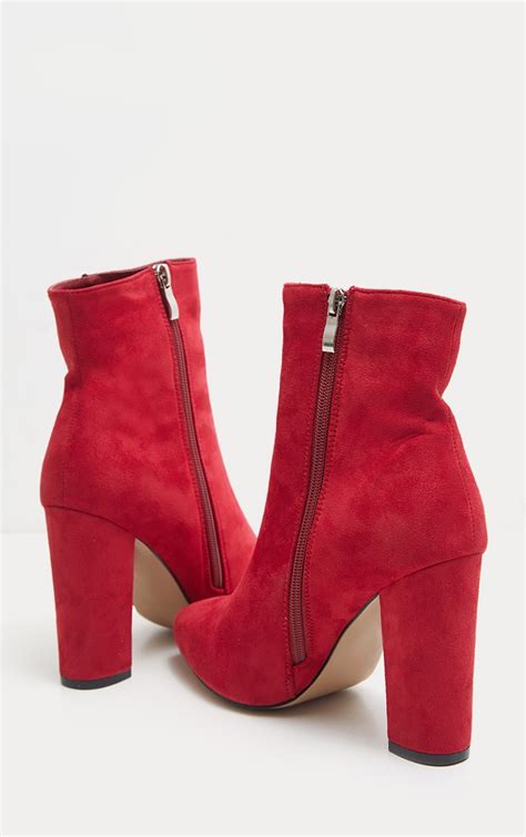 Red Faux Suede Ankle Boots | Shoes | PrettyLittleThing