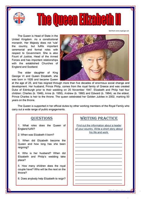 Queen Elizabeth II | English reading, Reading worksheets, Reading ...