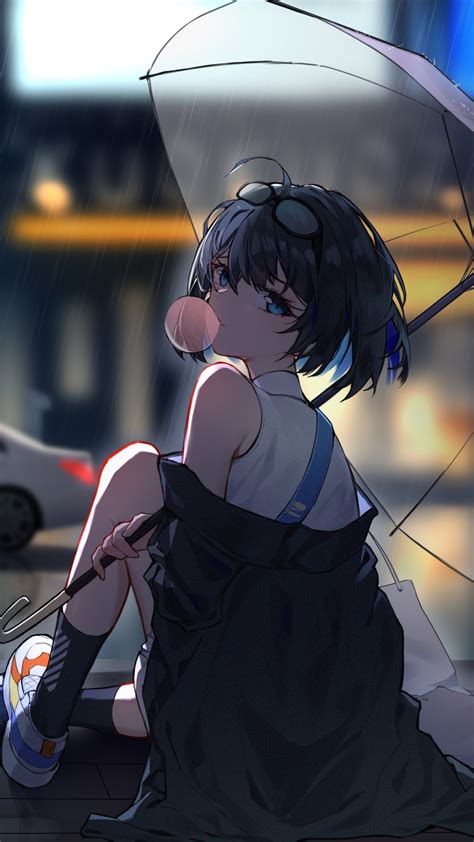 Download wallpaper 1080x1920 enjoying rain, anime girl, 1080p wallpaper ...