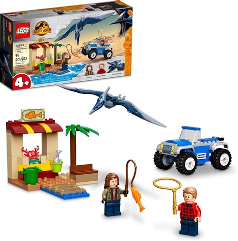 LEGO Jurassic World Pteranodon Chase 76943 Dinosaur Toy Set with 2 Minifigures and Buggy Car ...