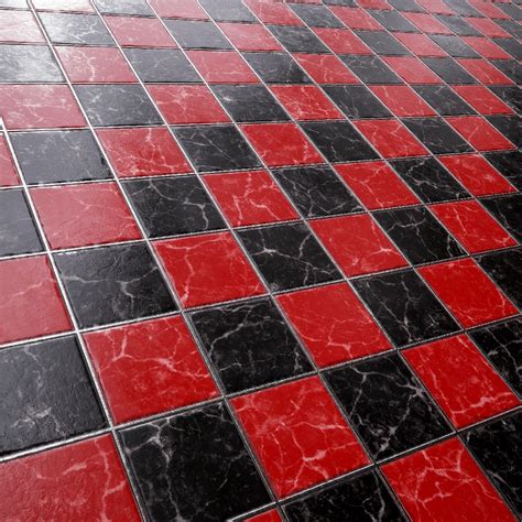 Black Red Marble Tiles PBR Texture