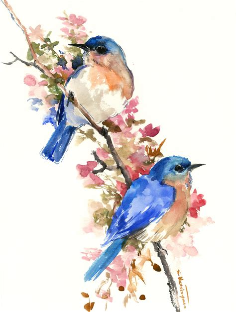 Bluebirds and Spring Artwork Original Painting Watercolor - Etsy | Blue ...
