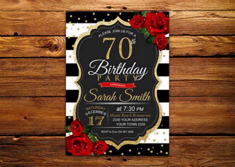 70th Birthday Invitation Card Templates & Designs - PSD, AI