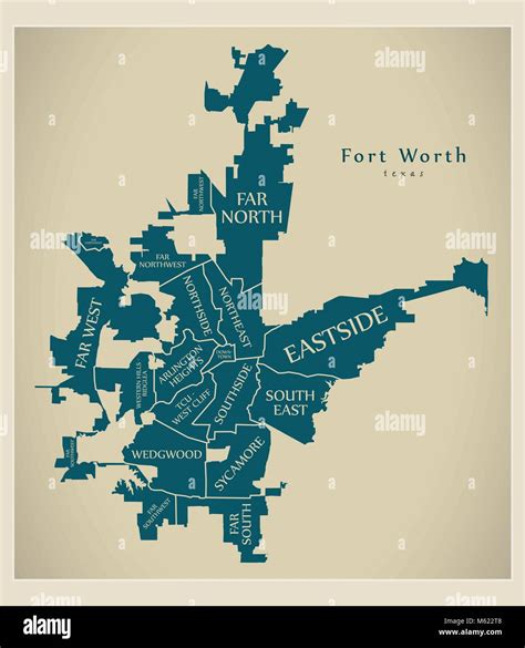 Modern City Map - Fort Worth Texas city of the USA neighborhoods and titles Stock Vector Image ...