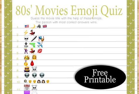 Free Printable 80s’ Movies Emoji Quiz