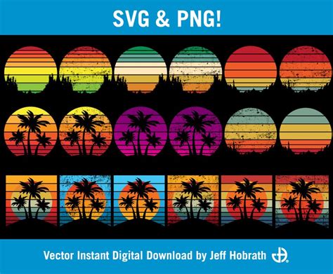 110 Retro Sunsets Beautiful Vector Retro Sunset Art Bundle - Etsy