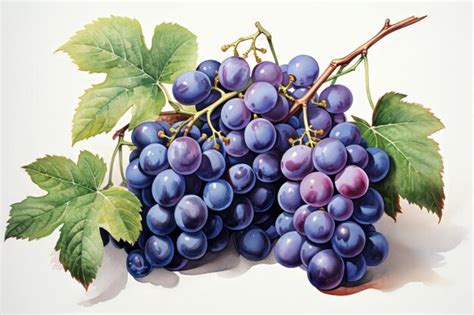 Premium AI Image | Watercolor painting of bunch of dark purple grapes ...