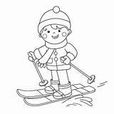 Coloring Page Outline Of Cartoon Boy Skiing Winter Sports Book  sketch template