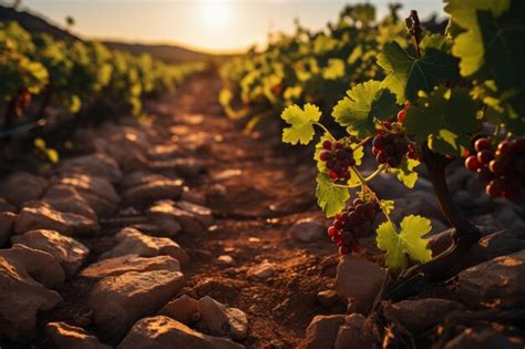 Premium AI Image | Peaceful vineyard at sunset rows of grapevines ...