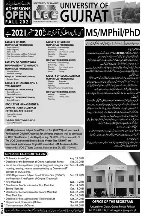 University of Gujrat UOG Merit List 2021 1st, 2nd, 3rd Selected Candidates