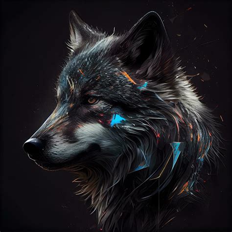 Digital painting of a wolf on a black background. Digital painting of a ...