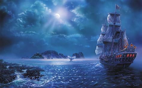 HD wallpaper: art, artwork, boat, fantasy, ocean, sea, ship | Wallpaper ...