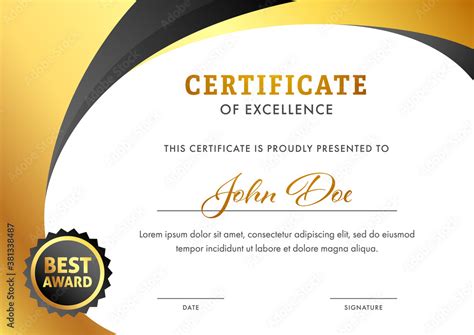 Editable Certificate of Excellence Template Layout in Golden and White Color. Stock-Vektorgrafik ...