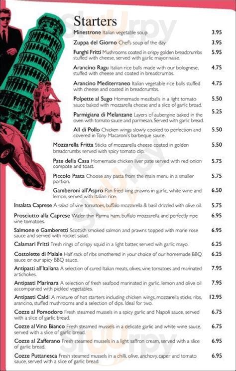 Tony Macaroni menù, Edinburgh - Main Menu | Sluurpy