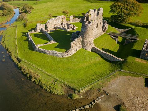 Aerial View of the Ruins of the 12th Century Ogmore Castle, Wales Stock ...